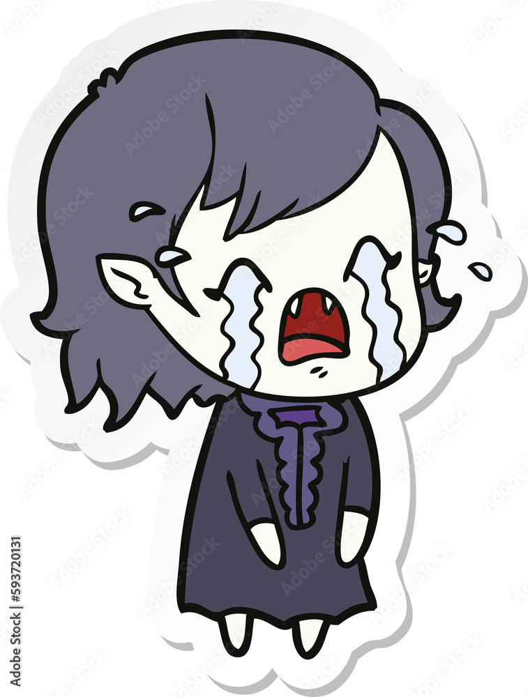 sticker of a cartoon crying vampire girl sticker of a cartoon crying vampire girl