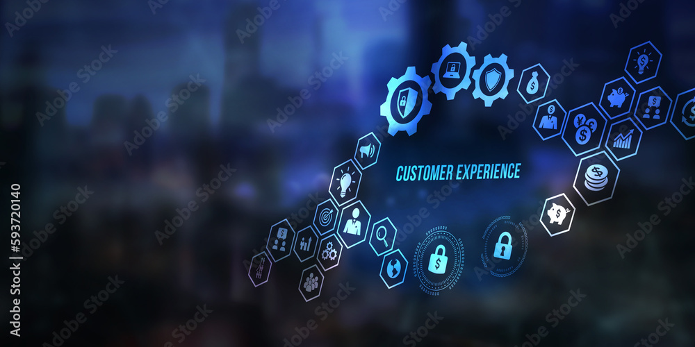 Internet, business, Technology and network concept. The future of technology. Virtual screen of the future with the inscription: customer experience. 3d illustration
