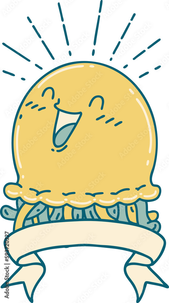 banner with tattoo style happy jellyfish banner with tattoo style happy jellyfish