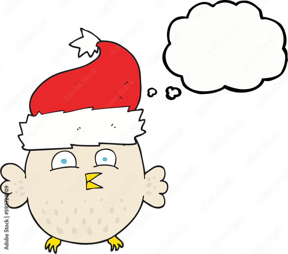 thought bubble cartoon owl wearing christmas hat thought bubble cartoon owl wearing christmas hat