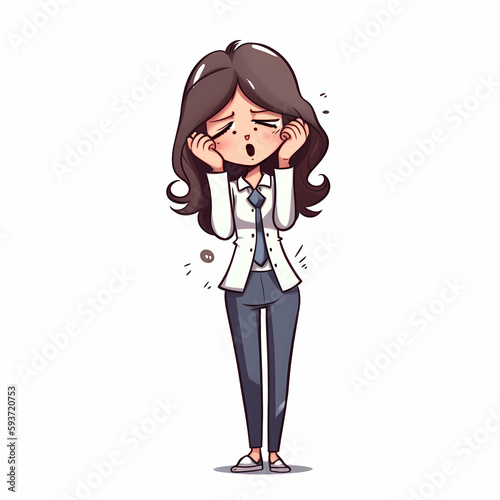Anxiety Business Woman Cartoon Illustration