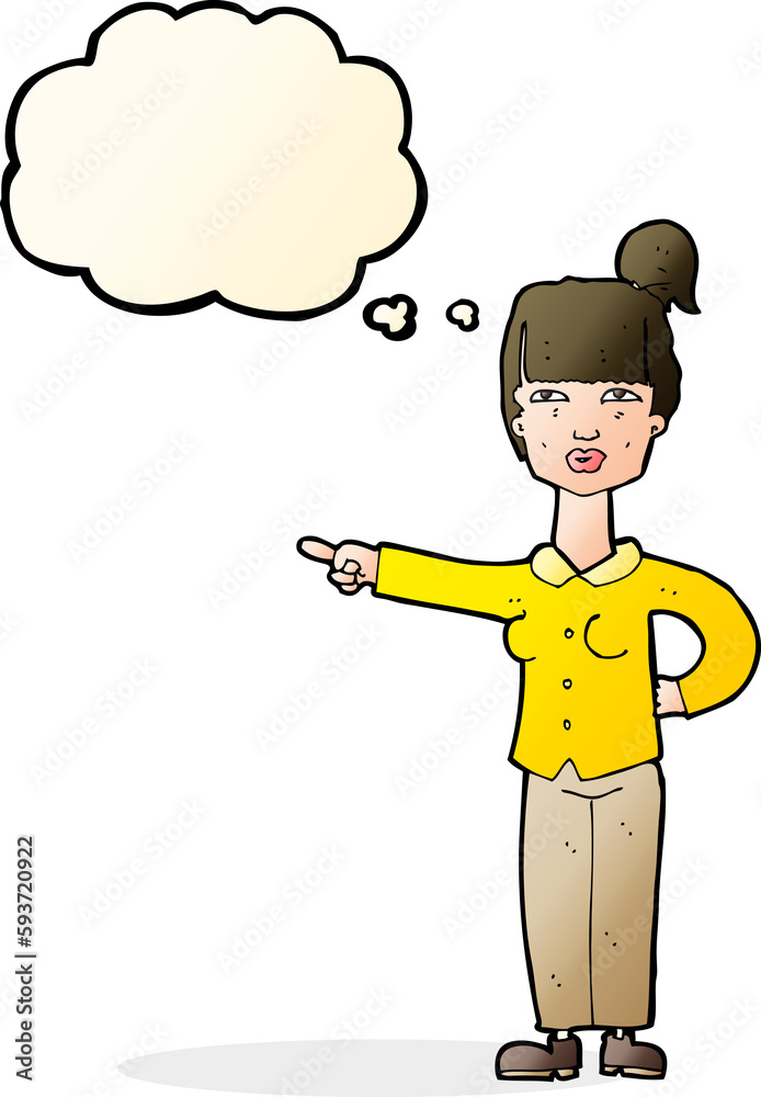 cartoon woman pointing with thought bubble cartoon woman pointing with thought bubble