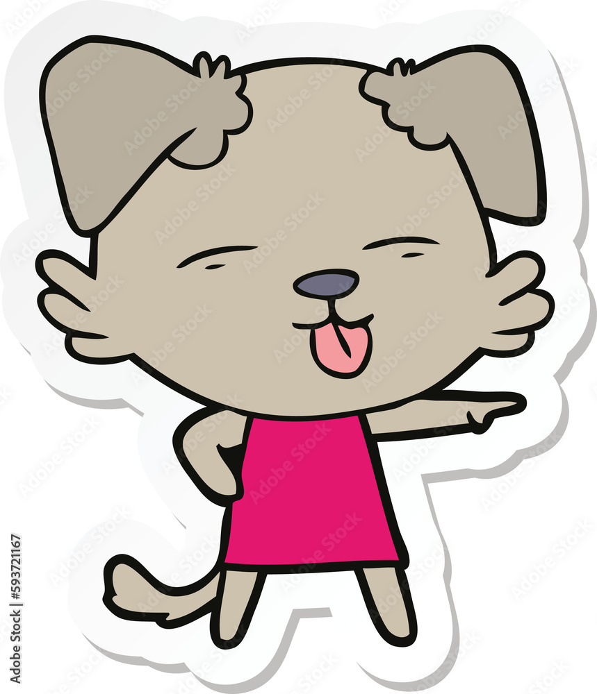 sticker of a cartoon dog sticking out tongue sticker of a cartoon dog sticking out tongue
