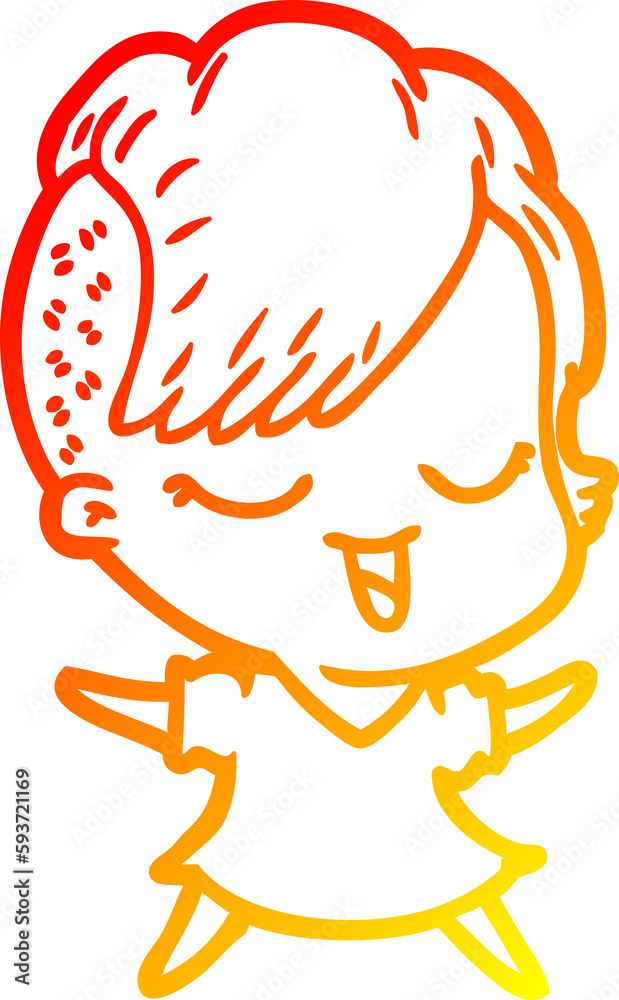 warm gradient line drawing happy cartoon girl