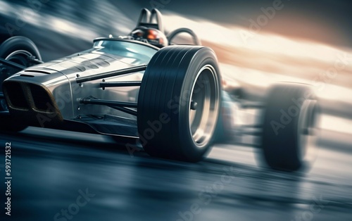 Racing Silver Sports Car on Track with Motion Blur. Generative ai © Scrudje