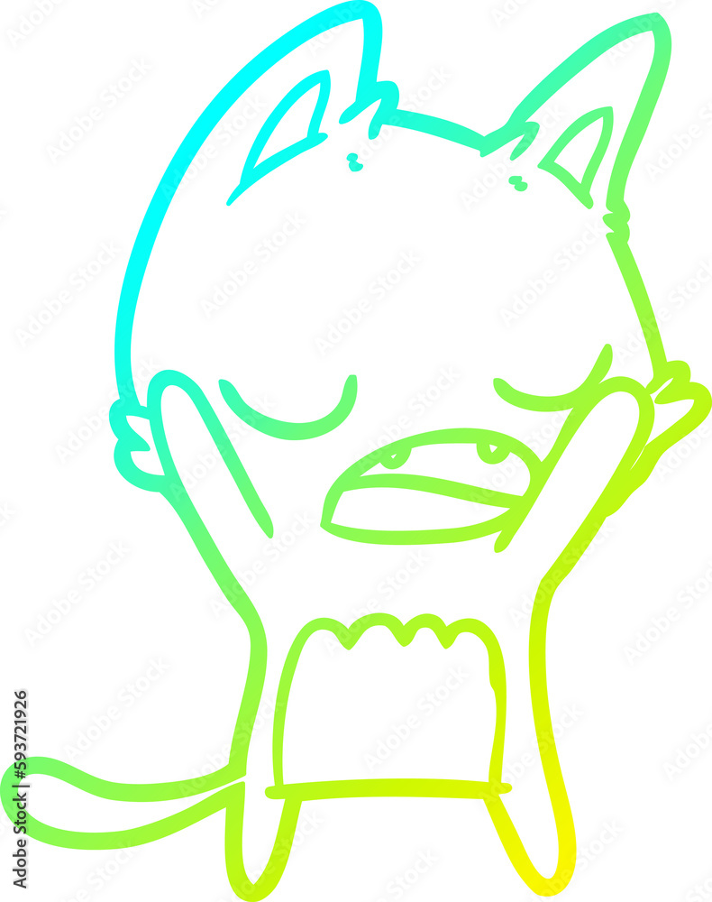 cold gradient line drawing cartoon yawning cat