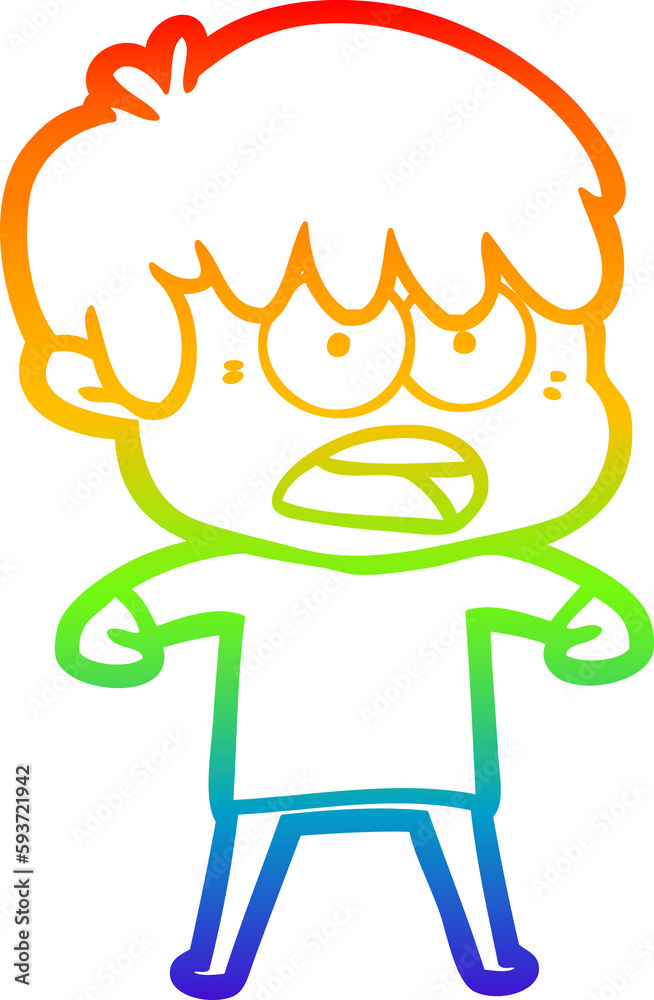 rainbow gradient line drawing worried cartoon boy rainbow gradient line drawing worried cartoon boy
