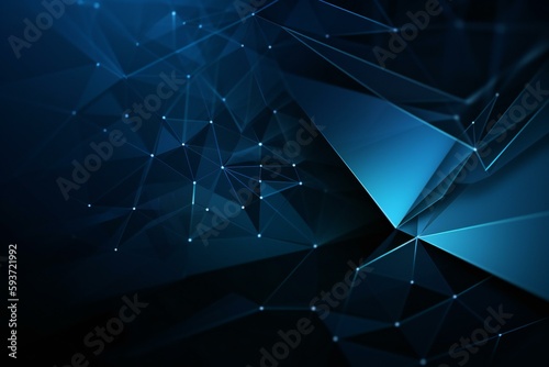Dark blue modern background for design. Geometric shape. Triangles, diagonal lines. Gradient. Abstract. Shape envelope. Symbol. Letter, message, mail. Connection communication concept. Generative AI