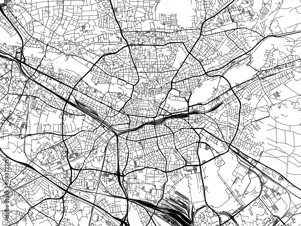 Obraz premium Road map of the city of Nurnberg in Germany on a transparent background.