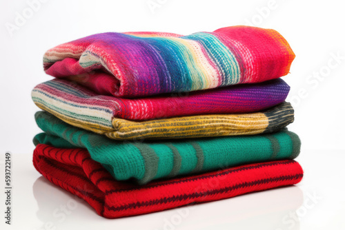 Pile of colorful blankets, Generative AI