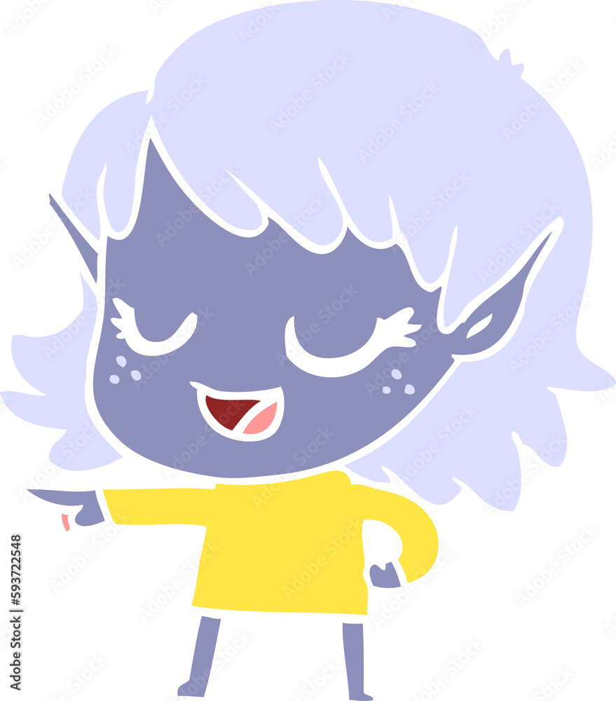 happy flat color style cartoon elf girl pointing happy flat color style cartoon elf girl pointing