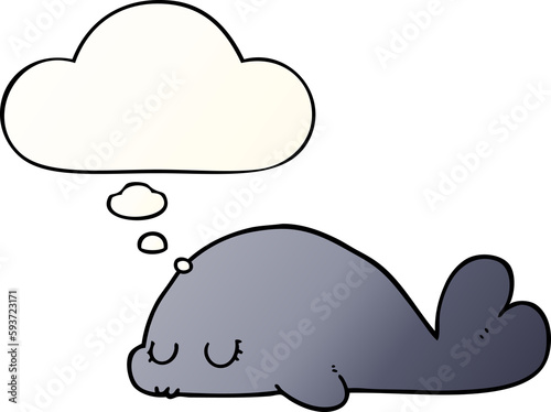 cute cartoon seal and thought bubble in smooth gradient style