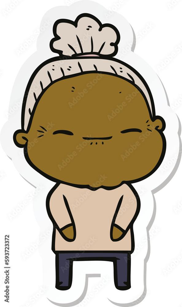 sticker of a cartoon peaceful old woman sticker of a cartoon peaceful old woman