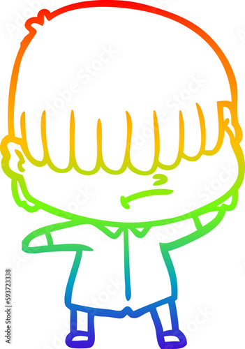 rainbow gradient line drawing cartoon boy with untidy hair