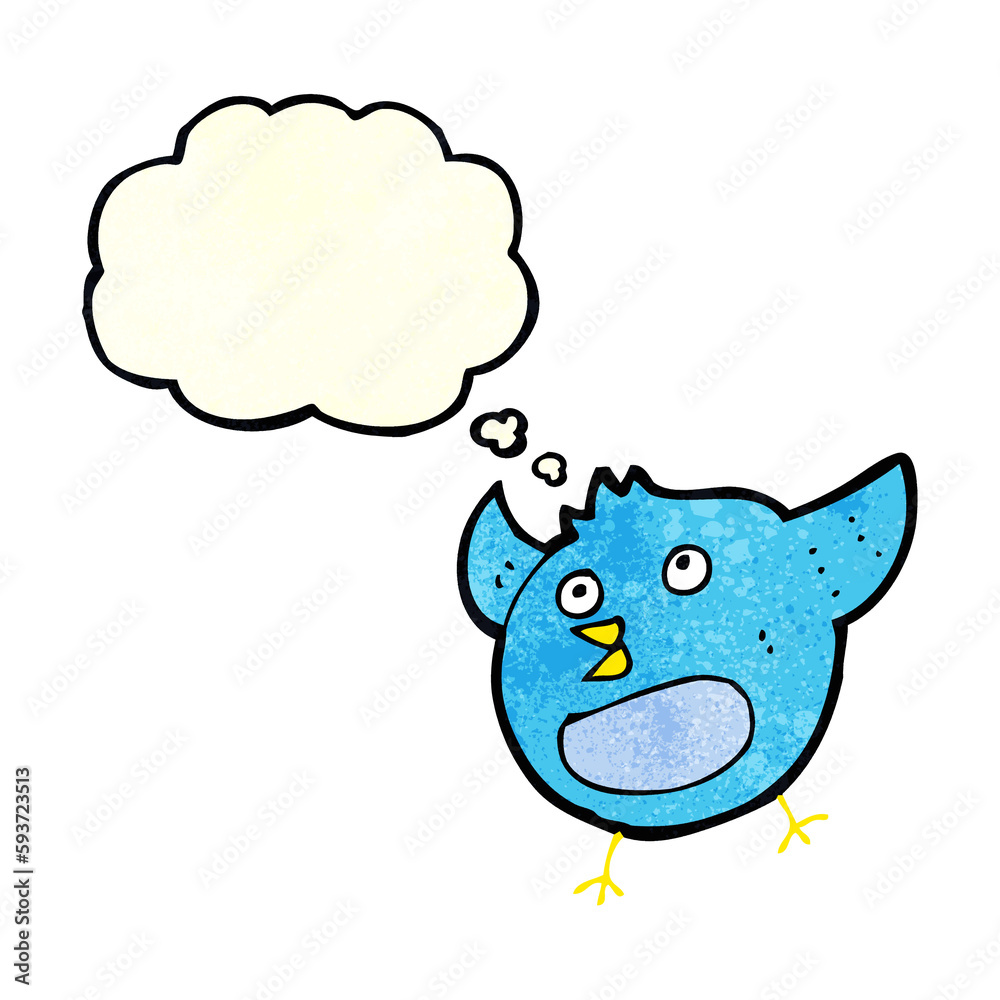 cartoon happy bird with thought bubble