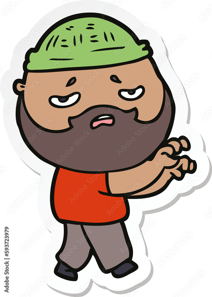 sticker of a cartoon worried man with beard sticker of a cartoon worried man with beard