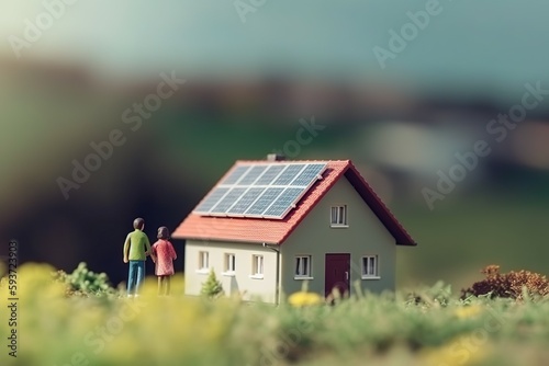 Eco-Friendly Living: Tiny House Model with solar batteries on the roof