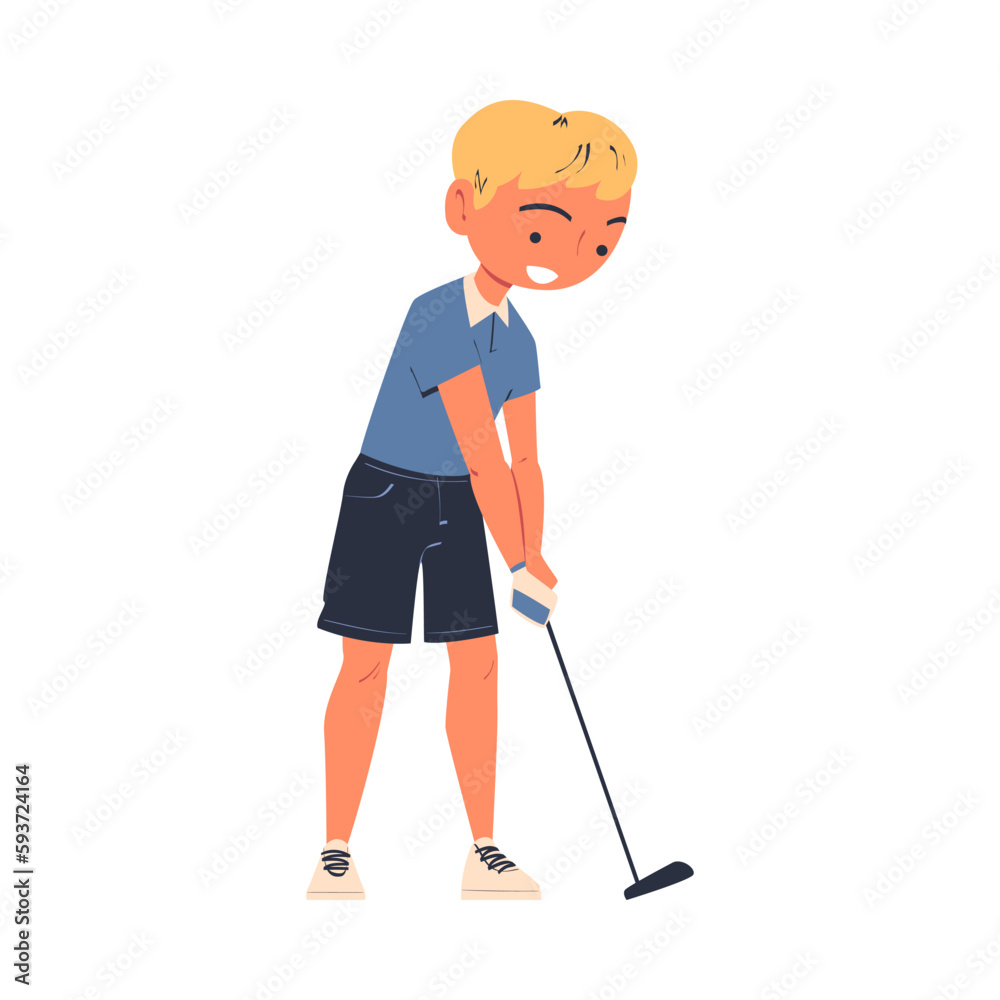 Man Character Playing Golf with Club Enjoying Recreation Activity Vector Illustration Man Character Playing Golf with Club Enjoying Recreation Activity Vector Illustration
