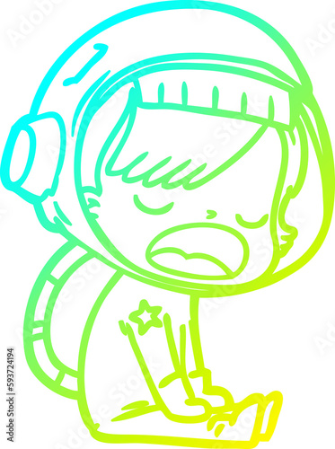 cold gradient line drawing cartoon talking astronaut