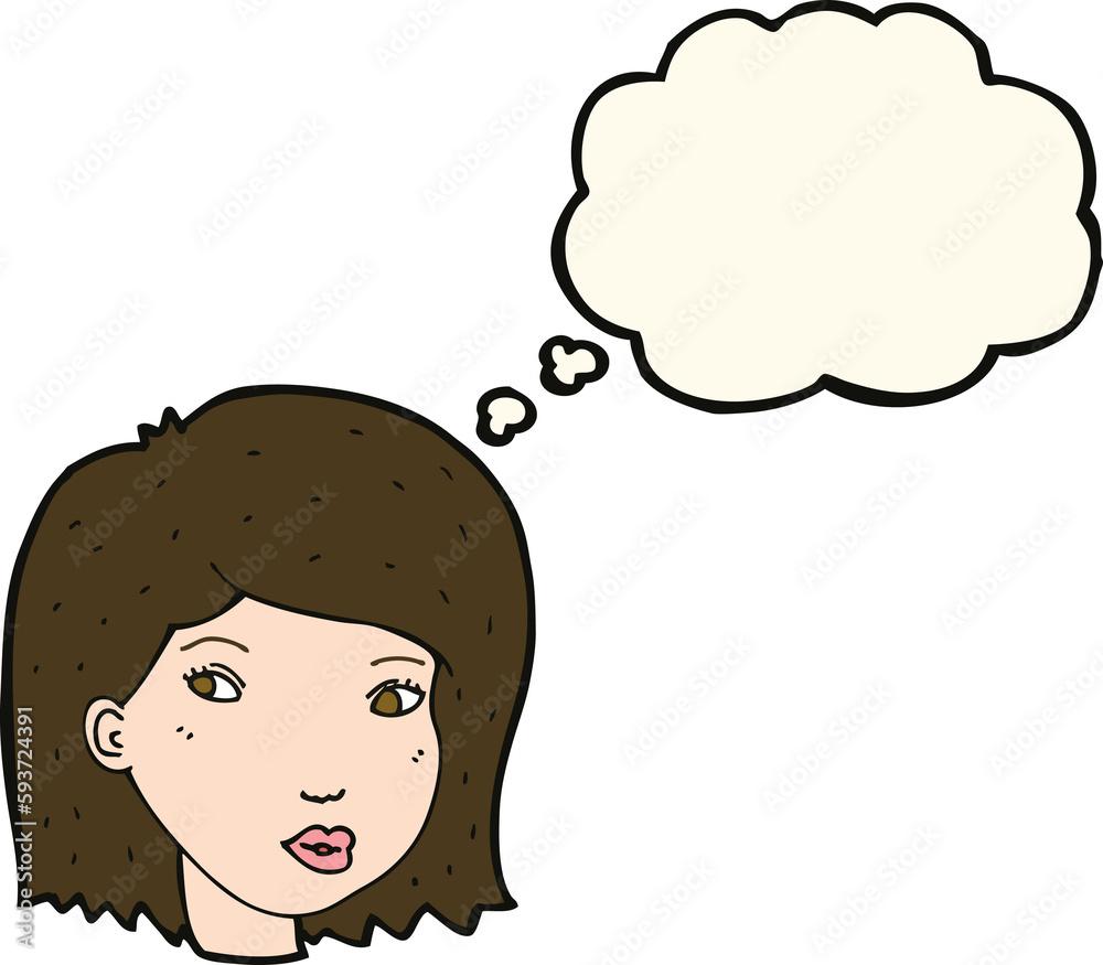 cartoon female face with thought bubble cartoon female face with thought bubble