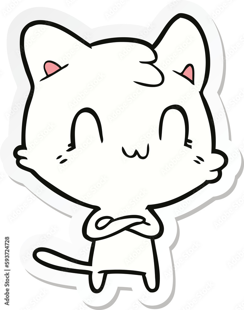 sticker of a cartoon happy cat