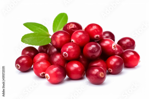 Cranberry with leaf isolated on white background. 