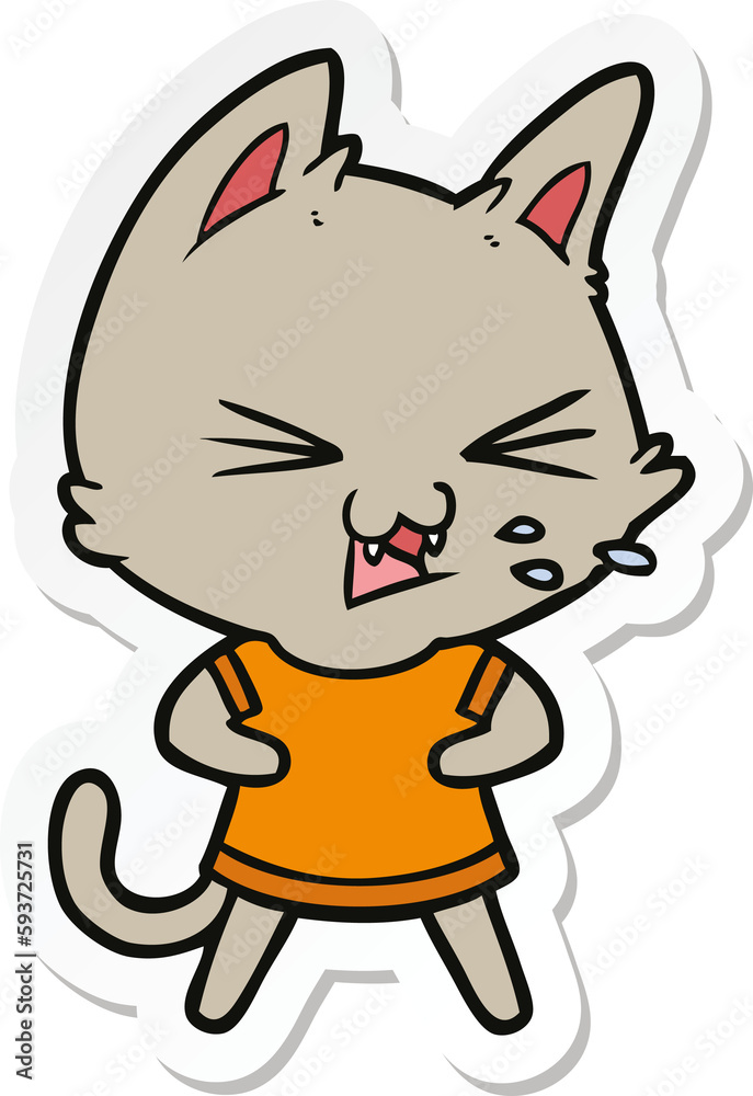sticker of a cartoon cat hissing sticker of a cartoon cat hissing
