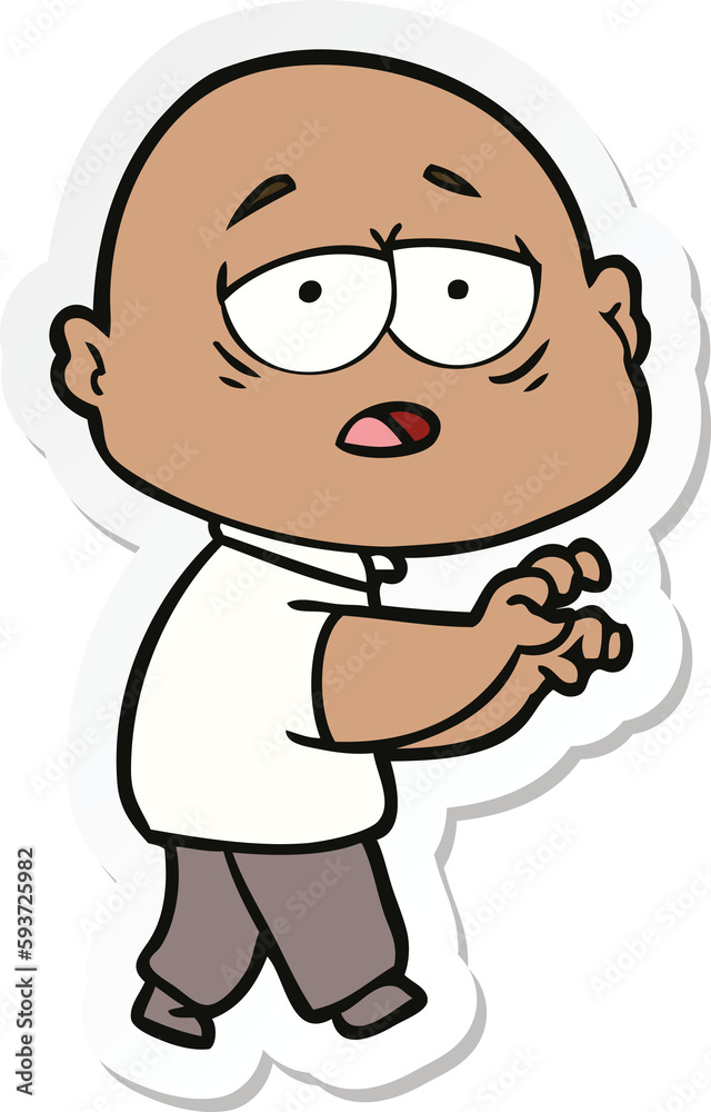 sticker of a cartoon tired bald man sticker of a cartoon tired bald man