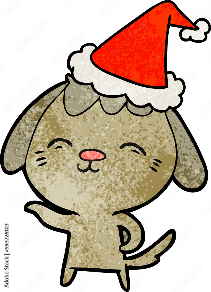 happy textured cartoon of a dog wearing santa hat happy textured cartoon of a dog wearing santa hat