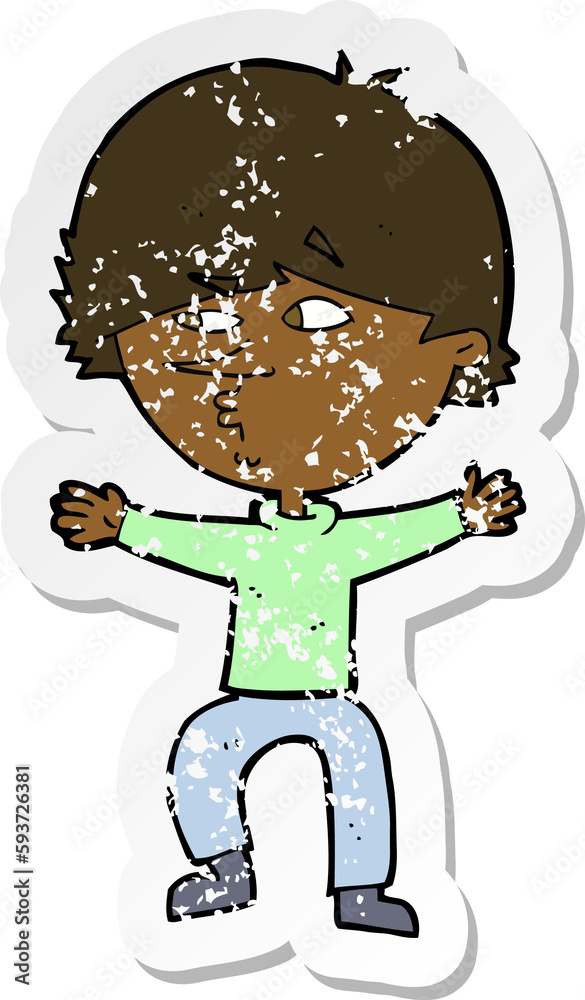 retro distressed sticker of a cartoon suspicious man retro distressed sticker of a cartoon suspicious man
