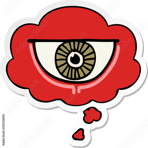 cartoon eye symbol and thought bubble as a printed sticker