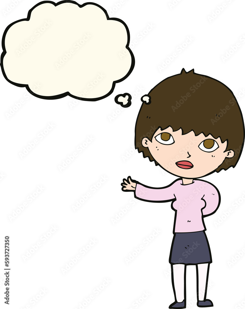 cartoon woman explaining with thought bubble cartoon woman explaining with thought bubble