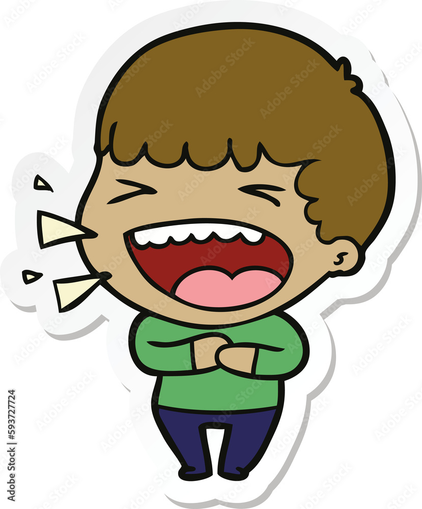 sticker of a cartoon laughing man sticker of a cartoon laughing man