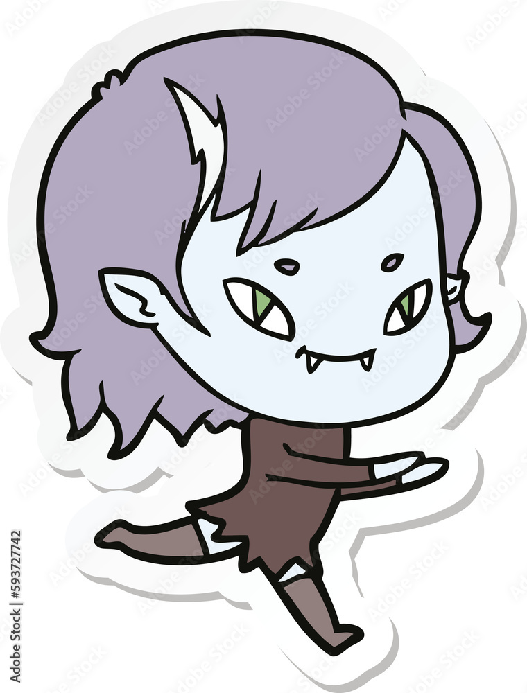 sticker of a cartoon friendly vampire girl running sticker of a cartoon friendly vampire girl running