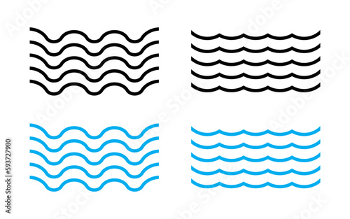 Sea wave icon set. Water logo, line ocean symbol in vector flat style.
