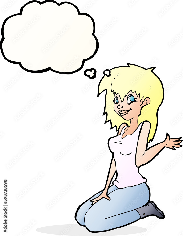 cartoon pretty girl waving with thought bubble cartoon pretty girl waving with thought bubble