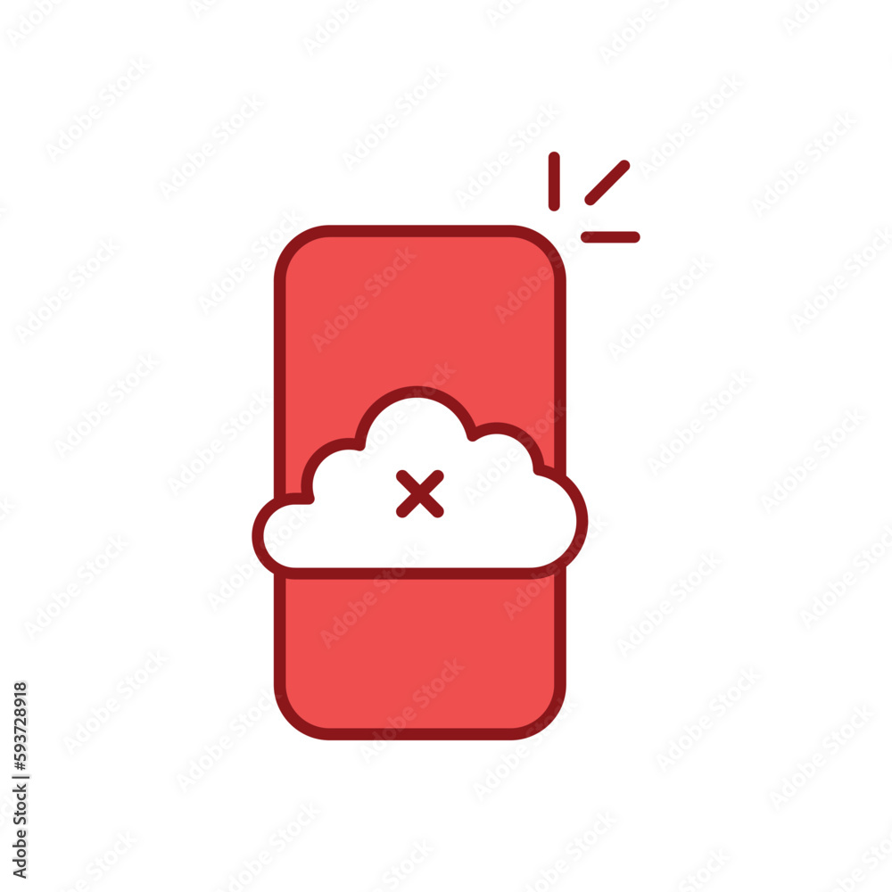 red linear smartphone like cloud disconnect icon. flat trend modern software logo graphic design element isolated on white background. concept of upload or download trouble or system alert badge red linear smartphone like cloud disconnect icon. flat trend modern software logo graphic design element isolated on white background. concept of upload or download trouble or system alert badge