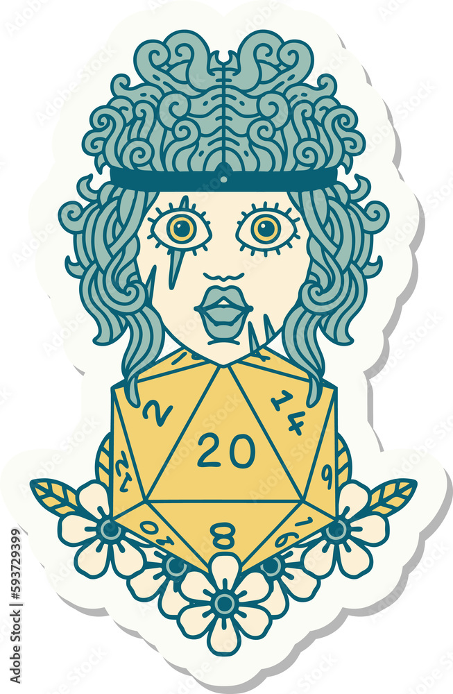human barbarian with natural twenty dice roll sticker human barbarian with natural twenty dice roll sticker