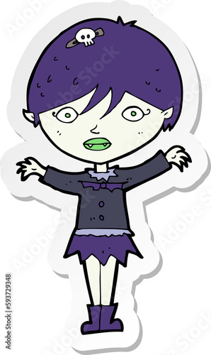 sticker of a cartoon waving vampire girl