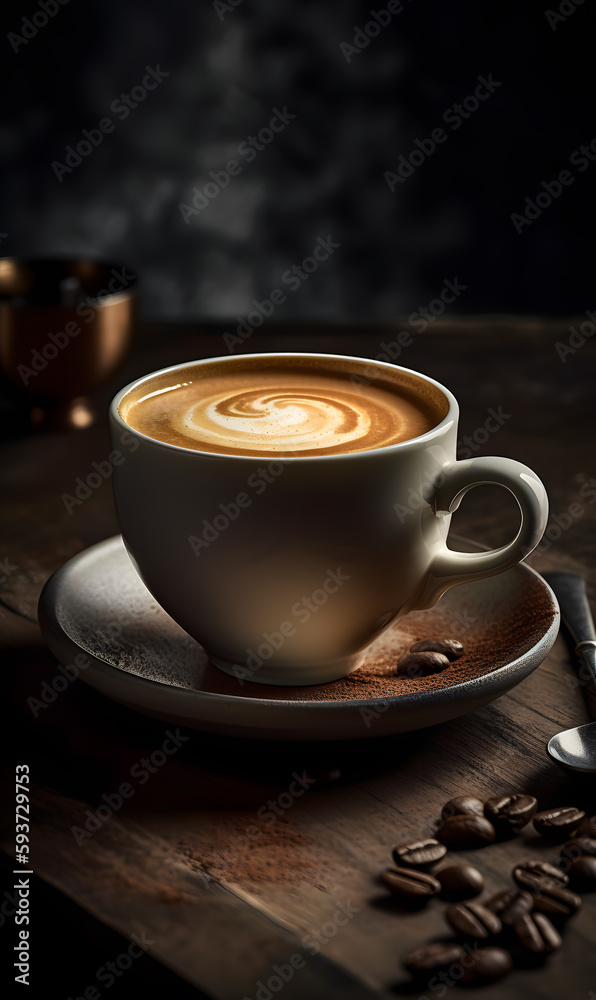 cup of coffee standing on a saucer, cappuccino cup, coffee cup, generative ai cup of coffee standing on a saucer, cappuccino cup, coffee cup, generative ai