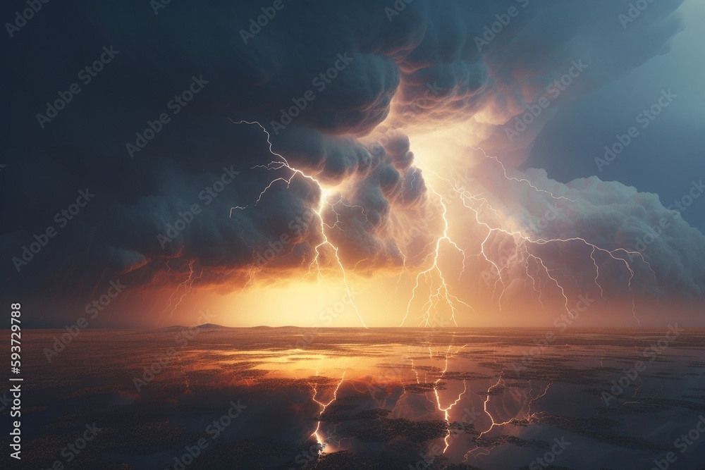 A surreal illustration of a distorted or manipulated natural phenomenon, such as a cloud or lightning strike, Generative AI
