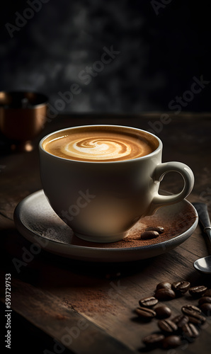 cup of coffee standing on a saucer  cappuccino cup  coffee cup  generative ai