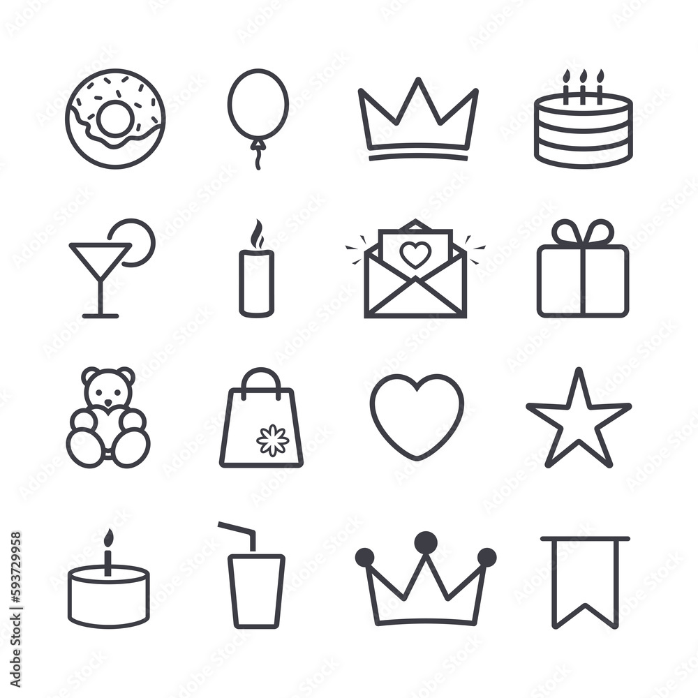 Set of icons for holiday, birthday, party, festival on a white background. Set of icons for holiday, birthday, party, festival on a white background.