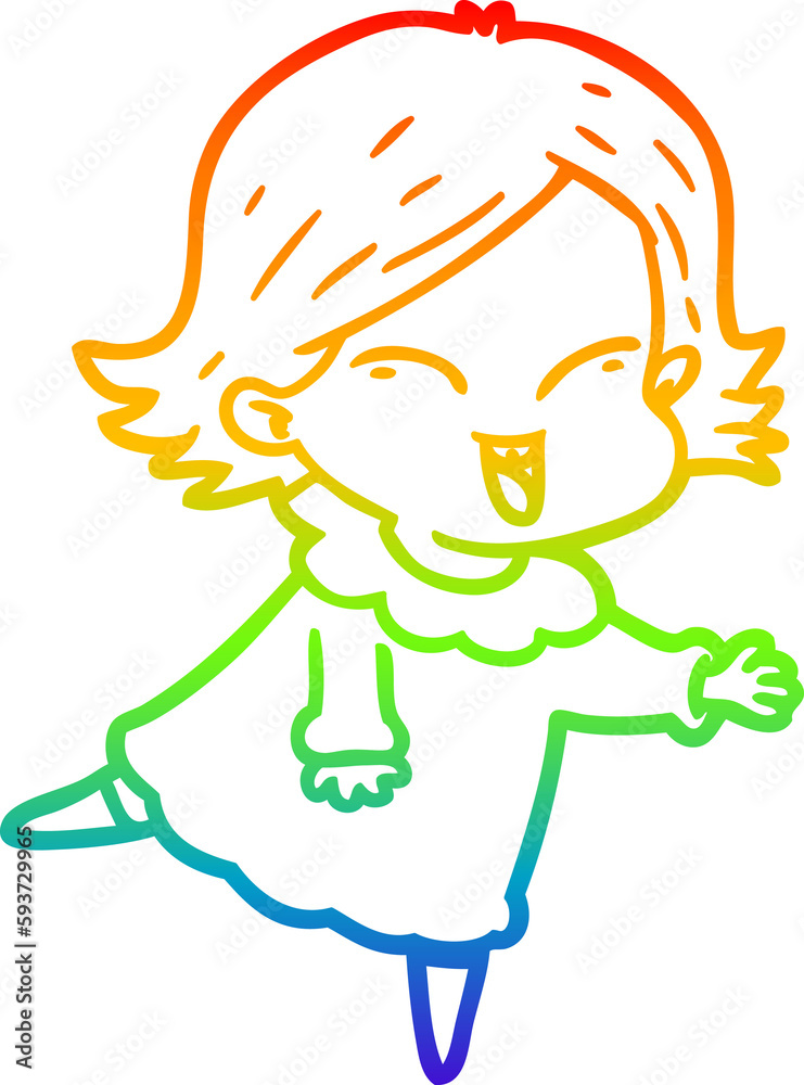 rainbow gradient line drawing happy cartoon girl rainbow gradient line drawing happy cartoon girl