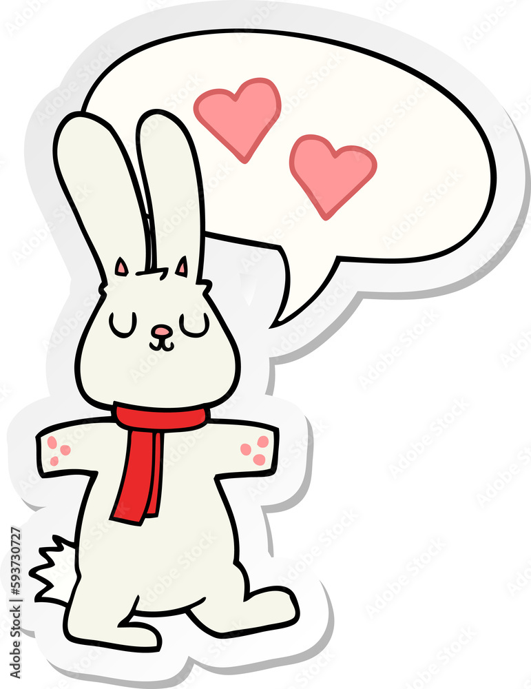 cartoon rabbit in love and speech bubble sticker cartoon rabbit in love and speech bubble sticker
