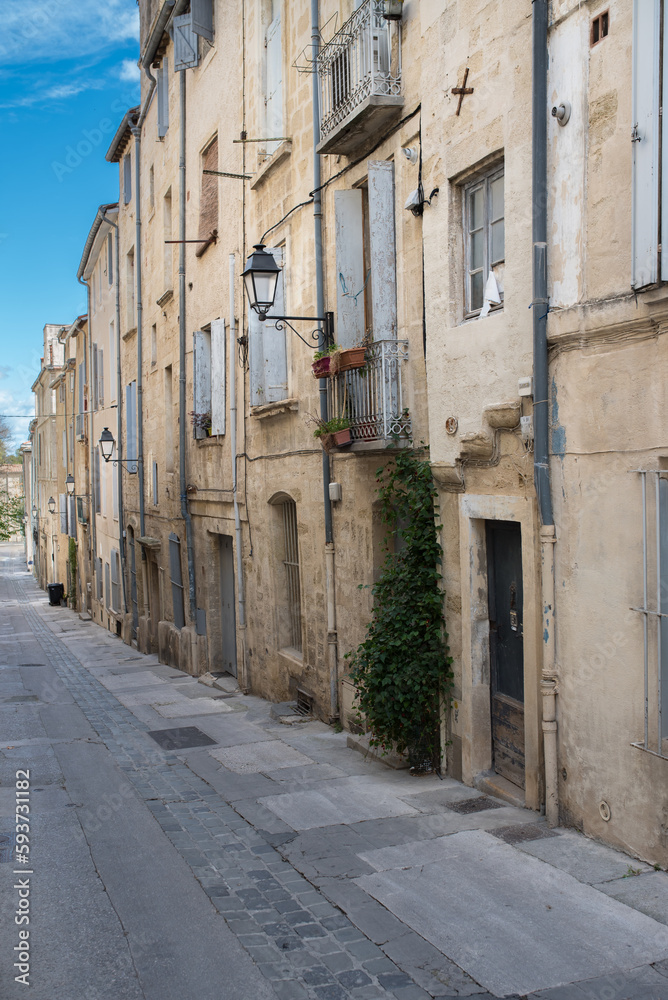 Medieval street in the city center of Montpellier.