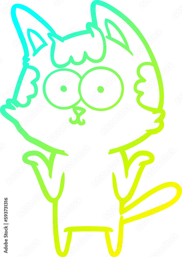 cold gradient line drawing happy cartoon cat shrugging;shoulders cold gradient line drawing happy cartoon cat shrugging;shoulders