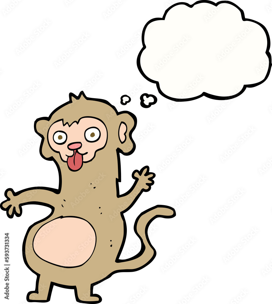 Obraz premium funny cartoon monkey with thought bubble