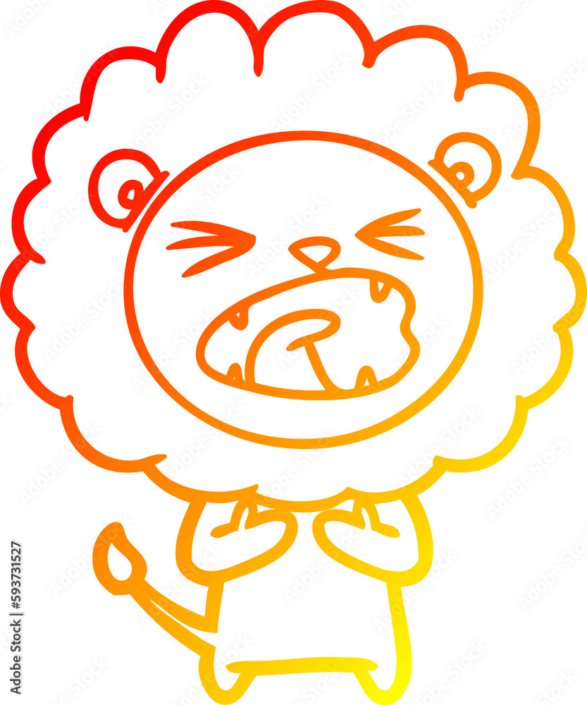 warm gradient line drawing cartoon lion