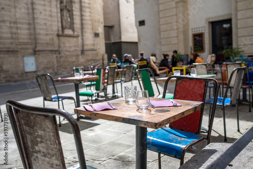 Restaurant in the middle of the medieval town. © Dawid